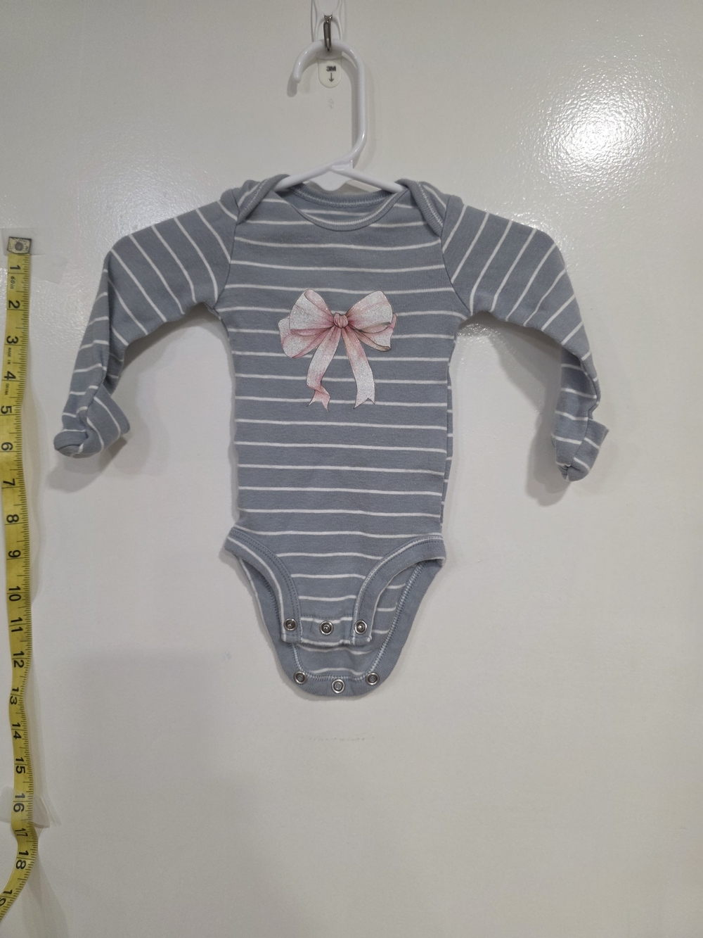 Carter's Gray & White Striped One-Piece with Pink Bow